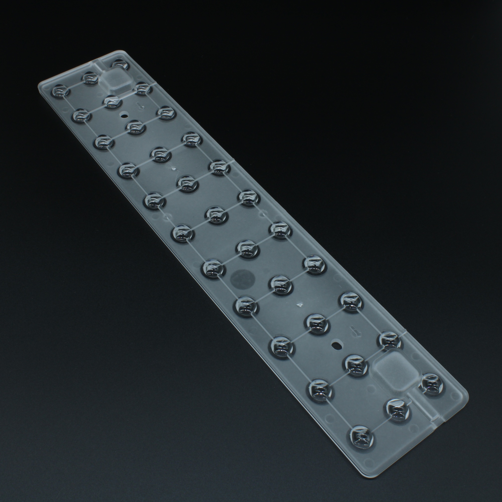 ALHB290D33LED60G - Групповая прямоугольная линза 33 светодиодов 2835/3030/5630,  эфф=93%,  60°, 290,1x   mm   H:8mm, PMMA