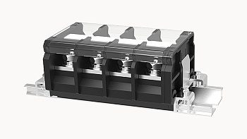 Барьерный клеммник DGR60-04P-13 - Барьерный клеммник, 4 полюса, шаг 19 мм, сечение проводников: 2,5-50 мм кв., 80A, 600V, цвет: черный, тип монтажа:  DIN35