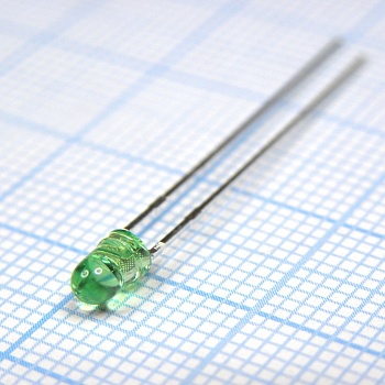 L-7104GT - Светодиод 3мм/зеленый/568нм/18-60мкд/прозрачный зеленый/34°