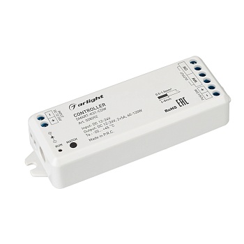 Контроллер SMART-K31-CDW (12-24V, 2x5A, 2.4G) 028292 - Контроллер для светодиодной биполярной CDW ленты (2 провода). Питание/рабочее напряжение 12-24VDC, максимальный ток 5A на канал, 2 канала, максимальная мощность 60-120W на канал. Винтовые клеммы. Корп