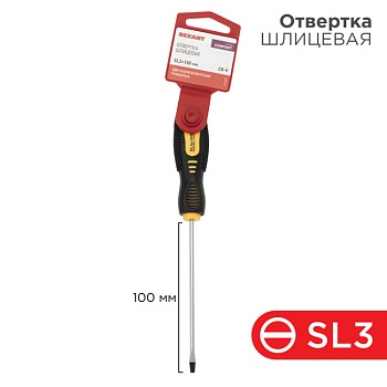Отвертка шлицевая SL3х100мм, двухкомпонентная рукоятка 12-6421