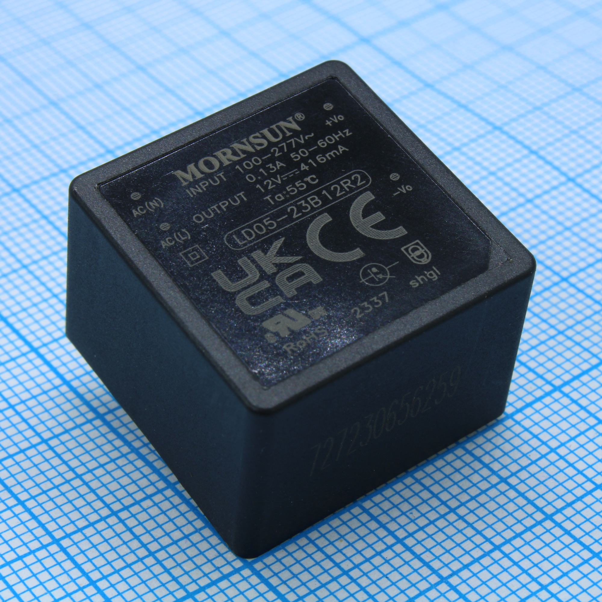 LD05-23B12R2 - AC-DC, 5Вт, вход 85…305В AC 47…63 Гц, 100…430B DC, выход 12В/0.416А, изоляция 4000В AC, КПД 80.5%, в корпусе на плату 25.4х25.4х17.6мм, -40...+85°C