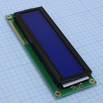 HTM1602B-25W-T5P 12H - ЖКИ знакосинтезирующий 16 x 2, STN Синий Негативный/прозрачный светодиодная подсветка белая, размеры 122x44 мм, видимая область 99x24 мм, -20...70°C, 12 o`clock, 16 контактов снизу