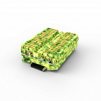 Заземляющая клемма UPT-4/2-2PE - Заземляющая клемма, 4 точки подключения, тип фиксации провода: Push-in, номинальное сечение: 4 мм кв., 800V, ширина: 6,2 мм, цвет: желто-зеленый, тип монтажа: DIN35