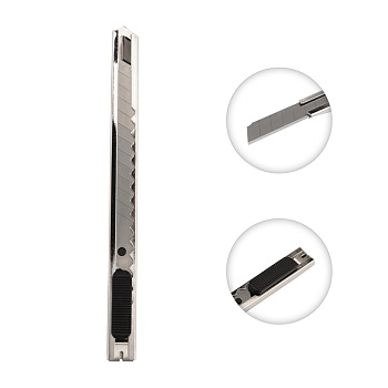 Нож с сегментированным лезвием 9мм мет - корпус металлический, c клипсой