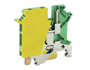Заземляющая клемма UKJ-2.5/1X2JDE - Заземляющая клемма, 3 точки подключения, серия E, тип фиксации провода: винтовой, номинальное сечение: 2,5 мм кв., ширина: 5,2 мм, цвет: желто-зеленый, стандарт GB/T14048.1, тип монтажа: DIN 35