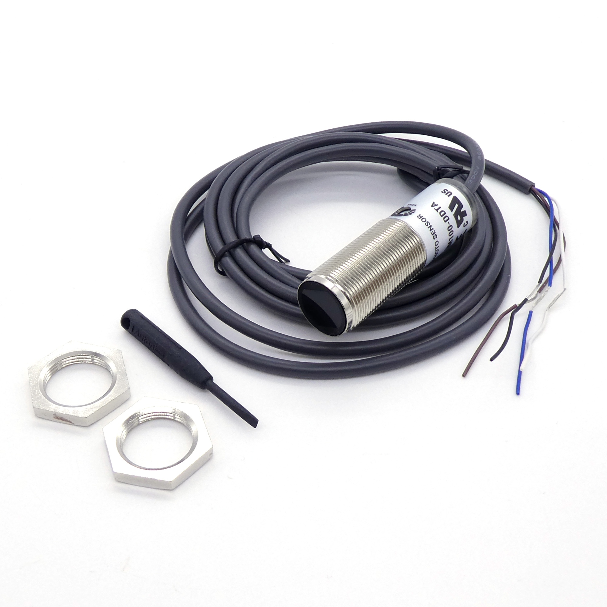 BR100-DDT (BRQM100-DDTA) - Фотодатчик диффузный, М18х1, L=74мм, срабатывание до 100мм, выход NPN NO или NC, 10-30VDC