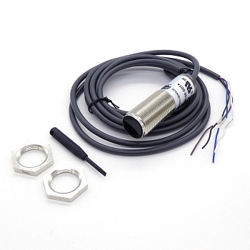 BR100-DDT (BRQM100-DDTA) - Фотодатчик диффузный, М18х1, L=74мм, срабатывание до 100мм, выход NPN NO или NC, 10-30VDC