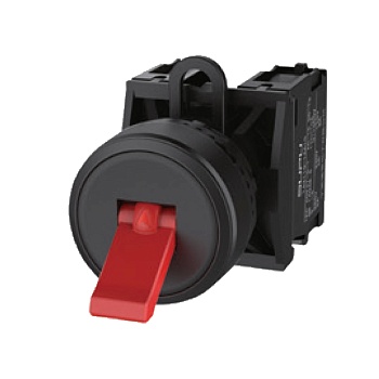 Тумблер (красный) TS2510-0NM10-S20 - Тумблер, без блокировки, без подсветки, пластиковое переднее кольцо, с мгновенным нажатием, с контактной группой 2NO, диаметр головки кнопки 29,5 мм, диаметр посадочного отверстия: 22 мм, цвет: красный