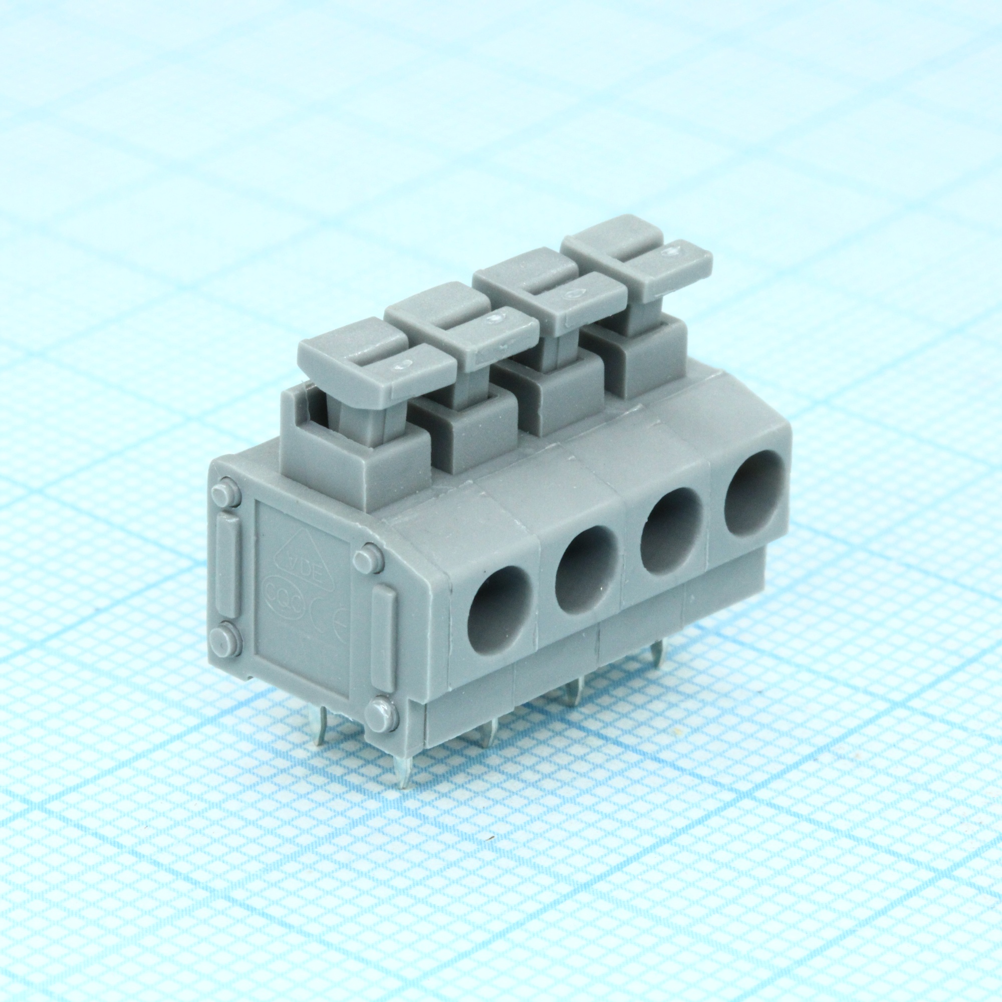 DG235-3.81-04P-11-00A(H) - Нажимной безвинтовой клеммный блок 4 контакта. Зажим типа торцевой контакт. Серия DG235-3.81
