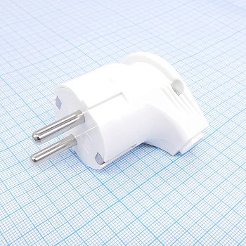 Вилка угловая с заземлением, белая - 16А,250В,земля,пластик                В16-301