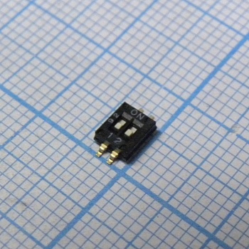 DHN-02F-V - Движковый переключатель 2 группы SMD монтаж 1.27мм 25мА 24В положение ВЫКЛ