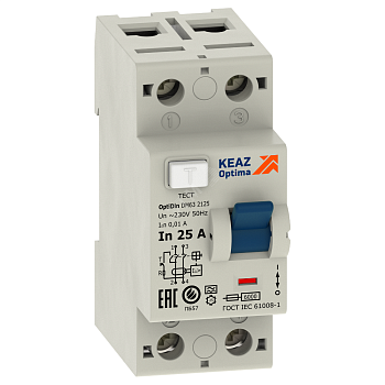 ВДТ без защиты от сверхтоков OptiDin DМ63-2225-AС-УХЛ4 (2P, 25, 30mA) 254166