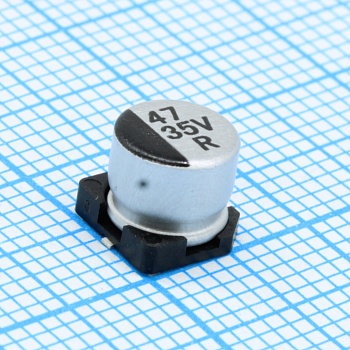 EZV470M35RC - Конденсатор алюминиевый  электролитический 47мкФ 35В ±20% (6.3 X 5.5мм) для поверхностного монтажа 230мА 2000час 105°С лента на катушке