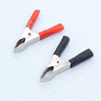 Зажим крокодил 8-0035 кр/чер (пара) 15А - Зажим типа крокодил черный/красный (ПАРА)с изоляторами,под пайку/обжим,15(10- номин.) А