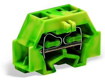 Клемма мини 240337 - Мини клемма, боковой подвод кабеля, 4 точки подключения в клемме, тип фиксации провода: пружинный, номинальное сечение: 1,5 мм кв., 18A, 400V, цвет: желто-зеленый, тип монтажа: монтажные фланцы