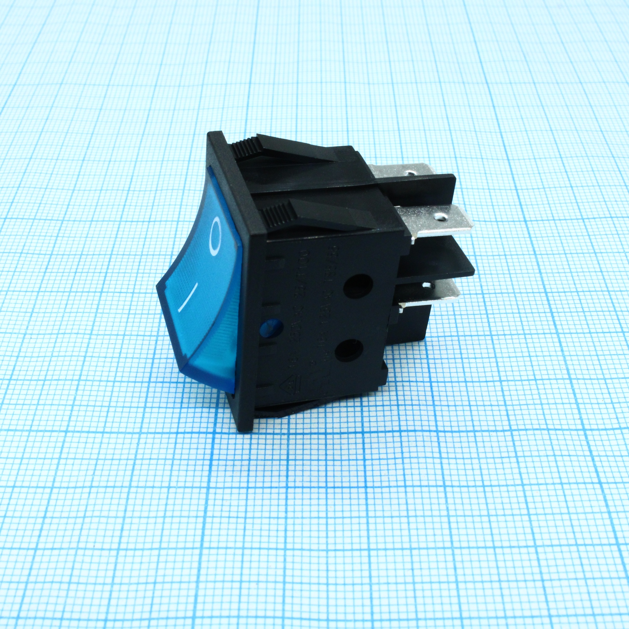 RK1-03 2X1 B/BL"0-" - Выключатель клавишный ON-OFF без подсветки цвет корпуса (черный) цвет кнопки (синий)