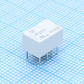 HFD4/5 - Сигнальное реле две контактных группы на переключение 0.5А/125VAC AgNi+Au катушка 5В монтаж в отверстие