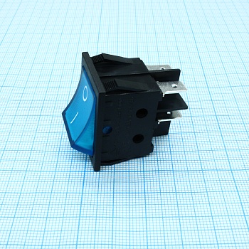 RK1-03 2X1 B/BL"0-" - Выключатель клавишный ON-OFF без подсветки цвет корпуса (черный) цвет кнопки (синий)