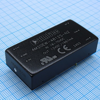 AM20EW-4812S-NZ - DC/DC, 20Вт, вход 18…75В, выход 12В/1.667А, изоляция 1500В DC, КПД 89%, максимальная емкостная нагрузка не более 1600мкФ, вход On/Off, 2x1", 50.8x25.4x11.8мм, -40…85°C, металл