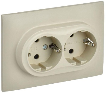 SKANDY Розетка 2-местная с заземлением с защитными шторками 16А в сборе SK-R07B бежевый IEK SK-R24-16-K10-F