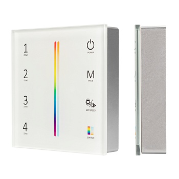 Панель Sens SMART-P55-MULTI White (3V, 4 зоны, 2.4G) 028309 - Накладная сенсорная панель 2.4 ГГц, цвет белый. Материал - стекло. Для управления RGB+MIX (5-канальными) источниками света (ШИМ), 4 зоны управления. Питание/рабочее напряжение 3VDC от 2xAAA. Га