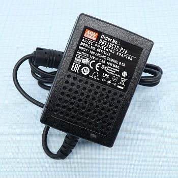 GST18E12-P1J - AC-DC, 18Вт, вход 85...264B AC 47...63 Гц,, выход 12B/1.5A, изоляция 3000В AC, 79x54x33мм, -30...+70°С, выходной разъем 11, диам. 5.5х2.1мм