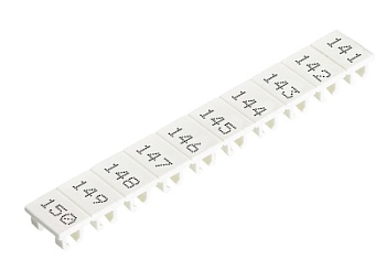 Шильдик 9705A/8/10B 141-150 - Маркировка для клемм сечением 6 мм.кв., шириной 8 мм, 10 шильдиков, белая, нанесенные знаки: 141 – 150