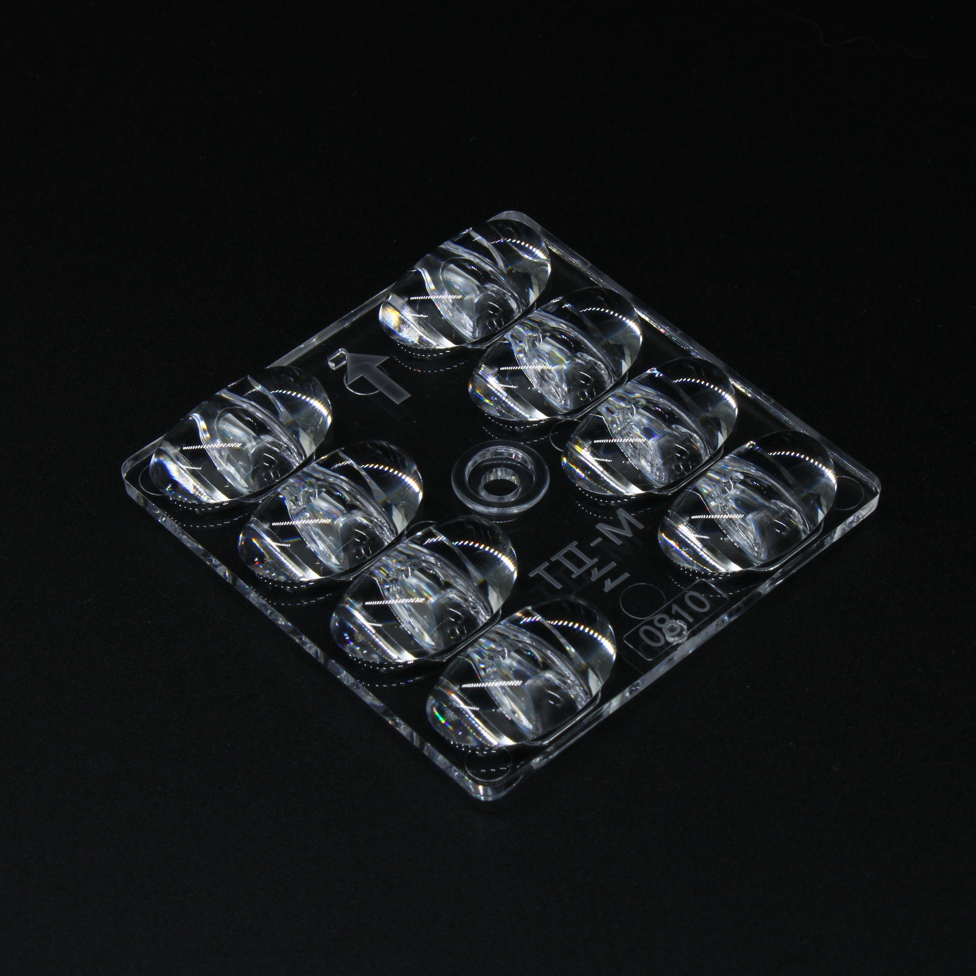 ARST50D8LED5050T2M-cutoff - Групповая квадратная линза на 8 светодиодов 5050/3535/3030 , диаграмма T2M-cutoff, PC,  50x50mm   H:6.62mm