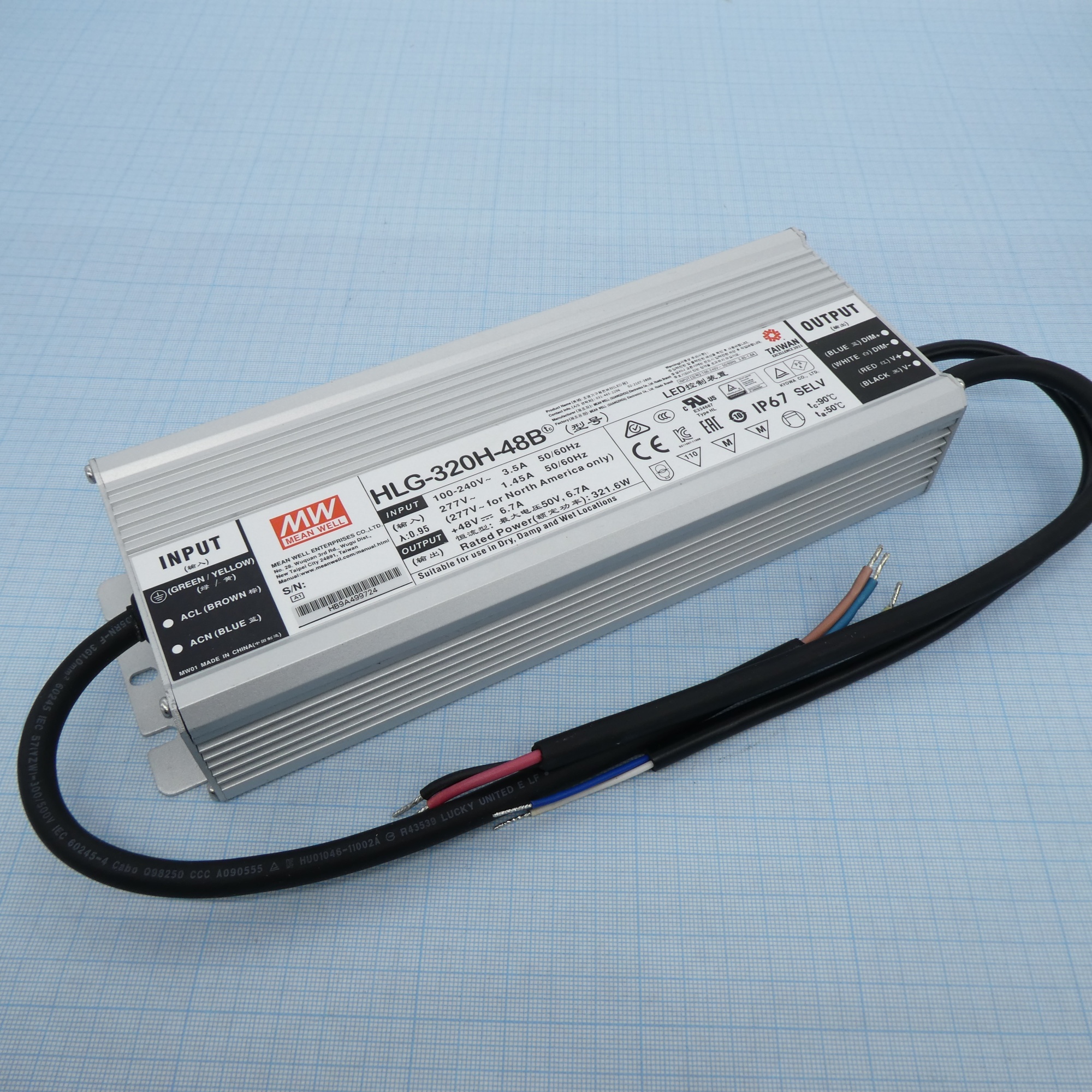 HLG-320H-48B - AC/DC драйвер электропитания светодиодов, 321.6Вт Single 7-Pin