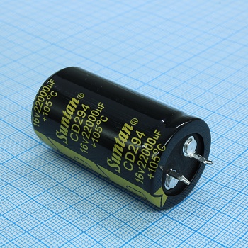 TS13DR1C223MSB0D0R - Конденсатор алюминиевый электролитический 22000мкФ 16В ±20% (25х45мм) защелкиваемые выводы 10мм 2000часов 105°C россыпь