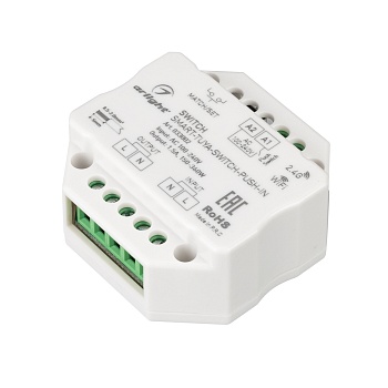 Контроллер-выключатель SMART-TUYA-SWITCH-PUSH-IN (230V, 1.5A, WiFi, 2.4G) 033002 - Выключатель для любых видов нагрузки AC 230V. Напряжение питания AC 100-240V, максимальный ток нагрузки 1.5А. Управление 2.4G+WiFi, интерфейс Tuya, поддерживается управлени