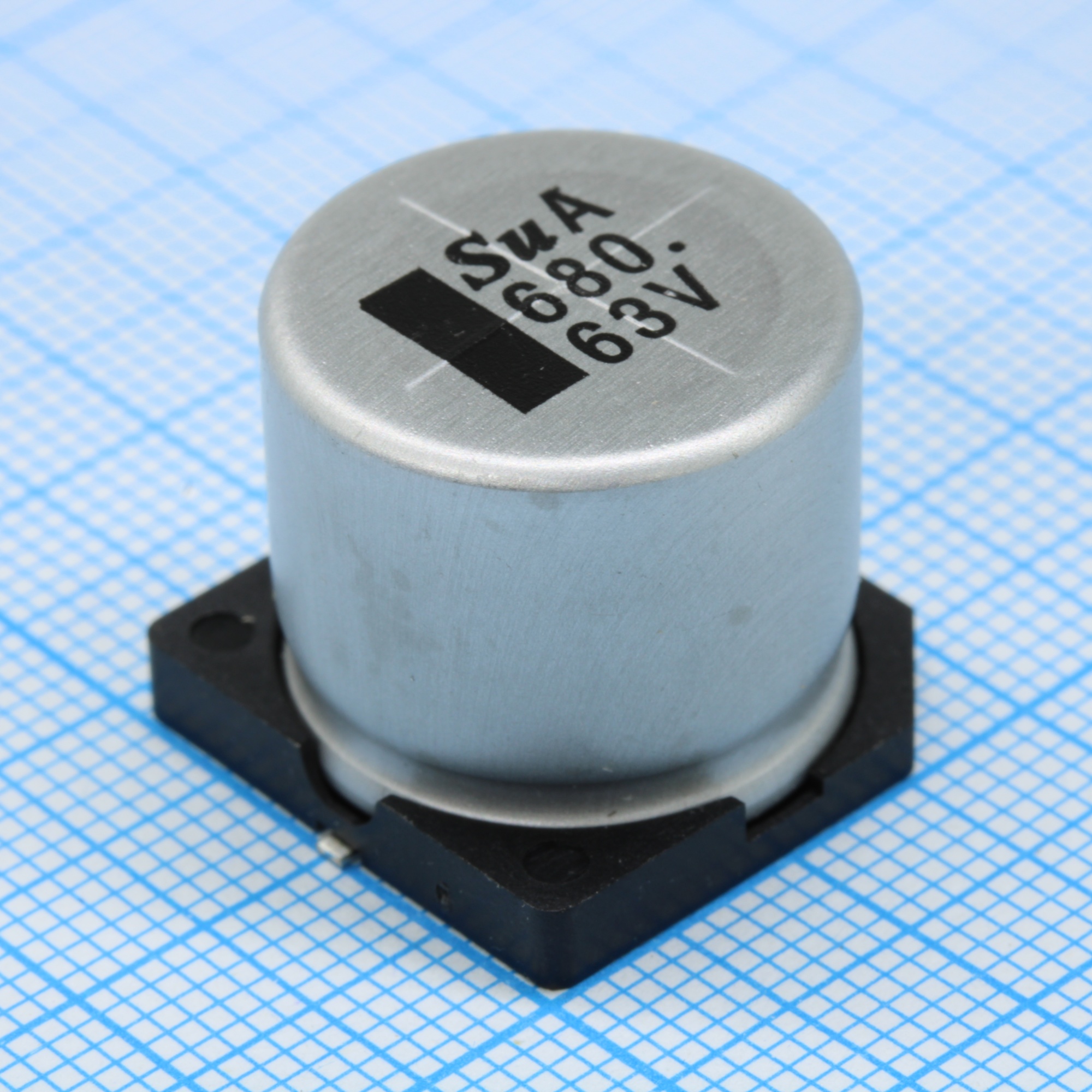 TS13CA1J681MST000R - Конденсатор алюминиевый электролитический 680мкФ 63В ±20% (18 X 16.5мм) для поверхностного монтажа 0.08 Ом 1690мА 5000час 105°С автомобильного применения лента на катушке