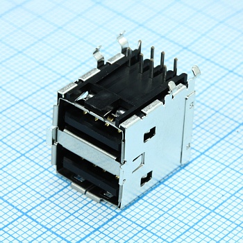 672983091 - Разъем USB тип A, USB 3.1, розетка, 8 вывод(-ов), 8 контактов 2 порта Монтаж в Сквозное Отверстие, Прямой Угол