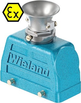 Крышка разъема Ex 70.352.1636.3 - Крышка разъема на кабель, типоразмер 16B, взрывозащищита, без уплотнителя, 1 кабельный ввод M25x1,5, с разгрузкой на изгиб, IP54, с верхним расположением, без защелок (упоры для двух защелок), материал корпуса: цинковый с