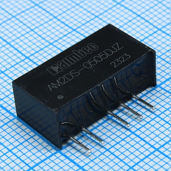 AM2DS-0505DJZ - DC/DC, 2Вт, вход 4.5…5.5В, выход ±5В/±0.02…0.2А, изоляция 1000В DC, КПД 84%, максимальная емкостная нагрузка не более ±1200мкФ, SIP7, 19.65x7.05x10.16мм, -40…105°C, пластик