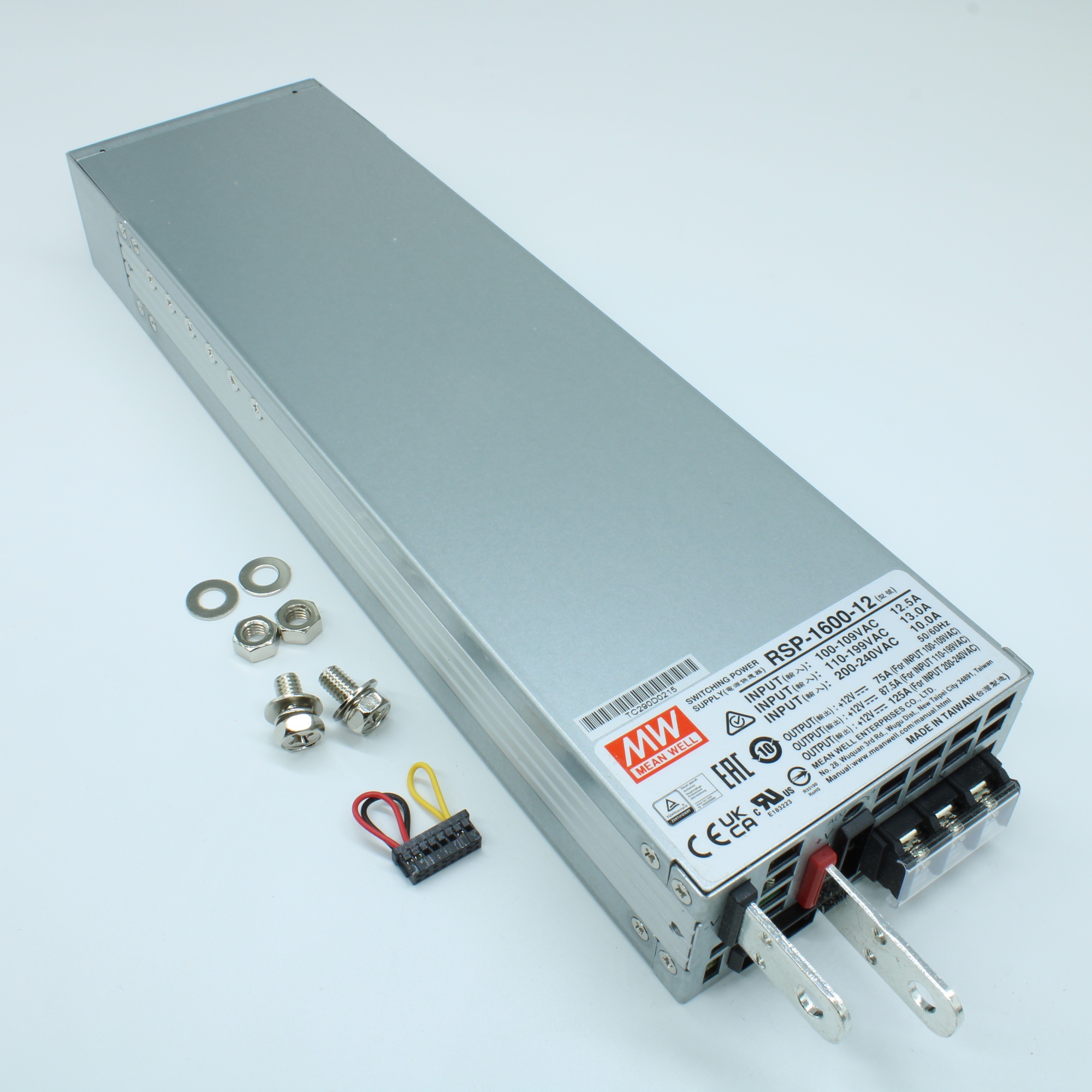 RSP-1600-12 - AC-DC, 1500Вт, вход 90…264V AC, 47…63Гц /127…370В DC, выход 12В/125A, рег. вых 11.5…15В,  изоляция 3000В AC, в корпусе 300х85х41мм, -30…+70°С