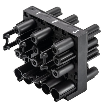 Разветвитель GST18i5V37A1 V SW - Распределительное устройство, 5 полюсов: 1 вход / 1 выход, 3 полюса: 2 входа L1 / 2 входа L2 / 2 входа L3, серия gesis GST18i5, номинальное напряжение: 250V / 400V, номинальный ток: 20А, цвет: черный