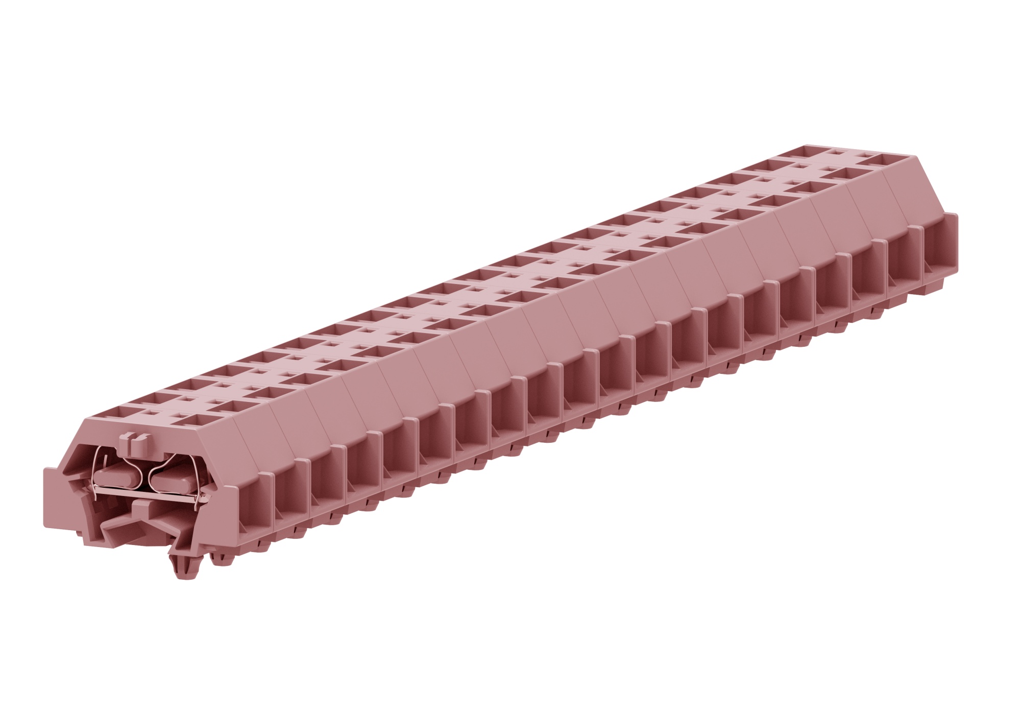 Клемма мини 241349 - Мини клемма, боковой подвод кабеля, 4 точки подключения в клемме, тип фиксации провода: пружинный, номинальное сечение: 2,5 мм кв., 24A, 500V, цвет: розовый, тип монтажа: защелки в панель