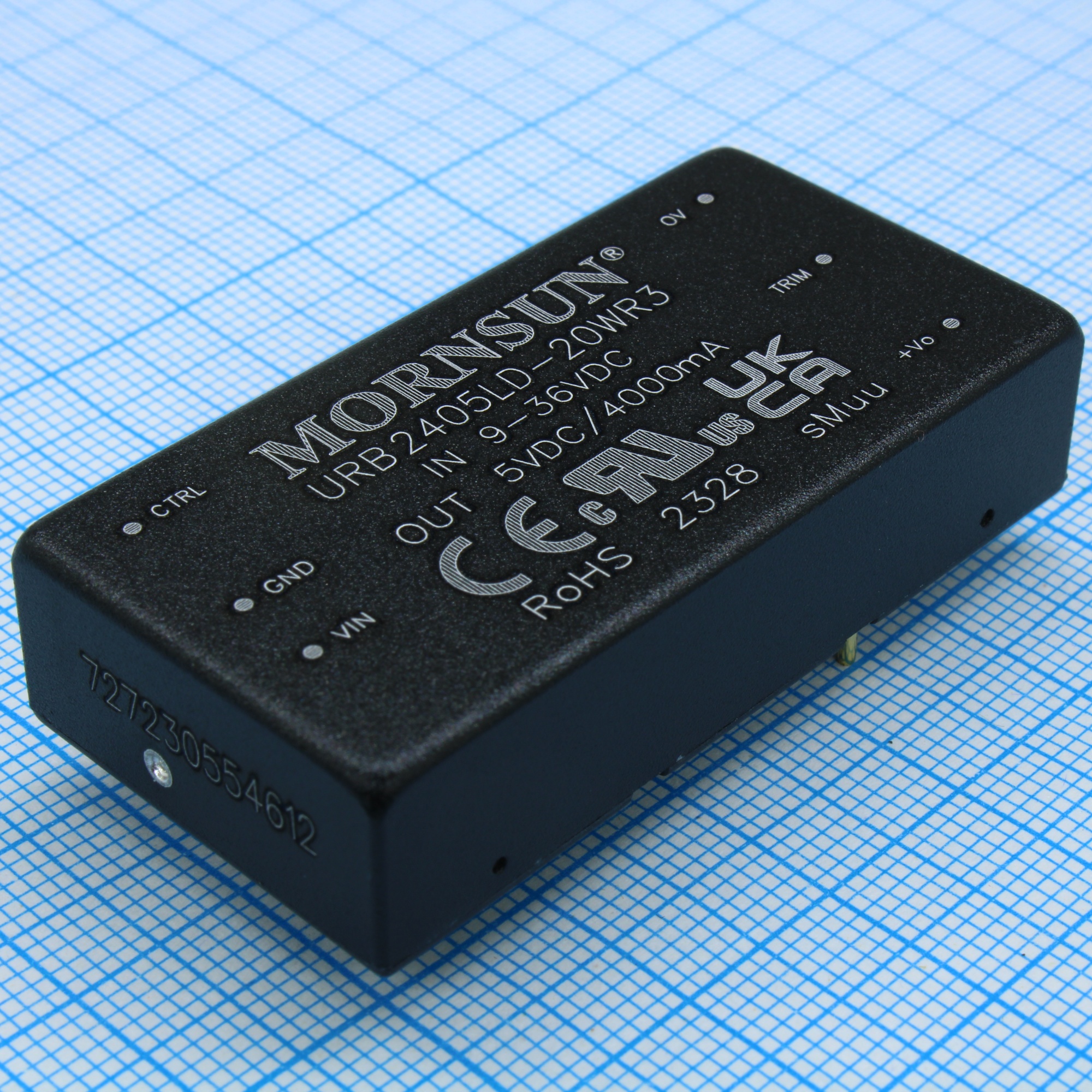 URB2405LD-20WR3 - DC/DC, 20Вт, вход 9…36В, выход 5В/4А, изоляция 1500В DC, КПД 86…88%, максимальная емкостная нагрузка не более 10000мкФ, вход On/Off, 2x1", 50.8x25.4x11.8мм, -40…85°C, металл