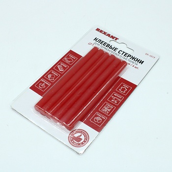 Стержни клеевые 7мм,100мм, 6шт/уп, красн - блистер