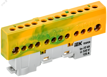 TEKFOR Шина PE земля изолированная на универсальном держателе 8х12-12-ЖЗ IEK TF-NN20-12-KL-K52