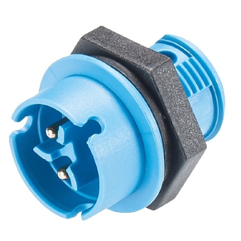 Разъем RST08i3/2S S1 M02H BL - Вилочный разъем в панель М14, IP68(69k), 2 полюса, цвет: синий, номинальные характеристики: 250V/400V 8A, серия gesis RST MICRO
