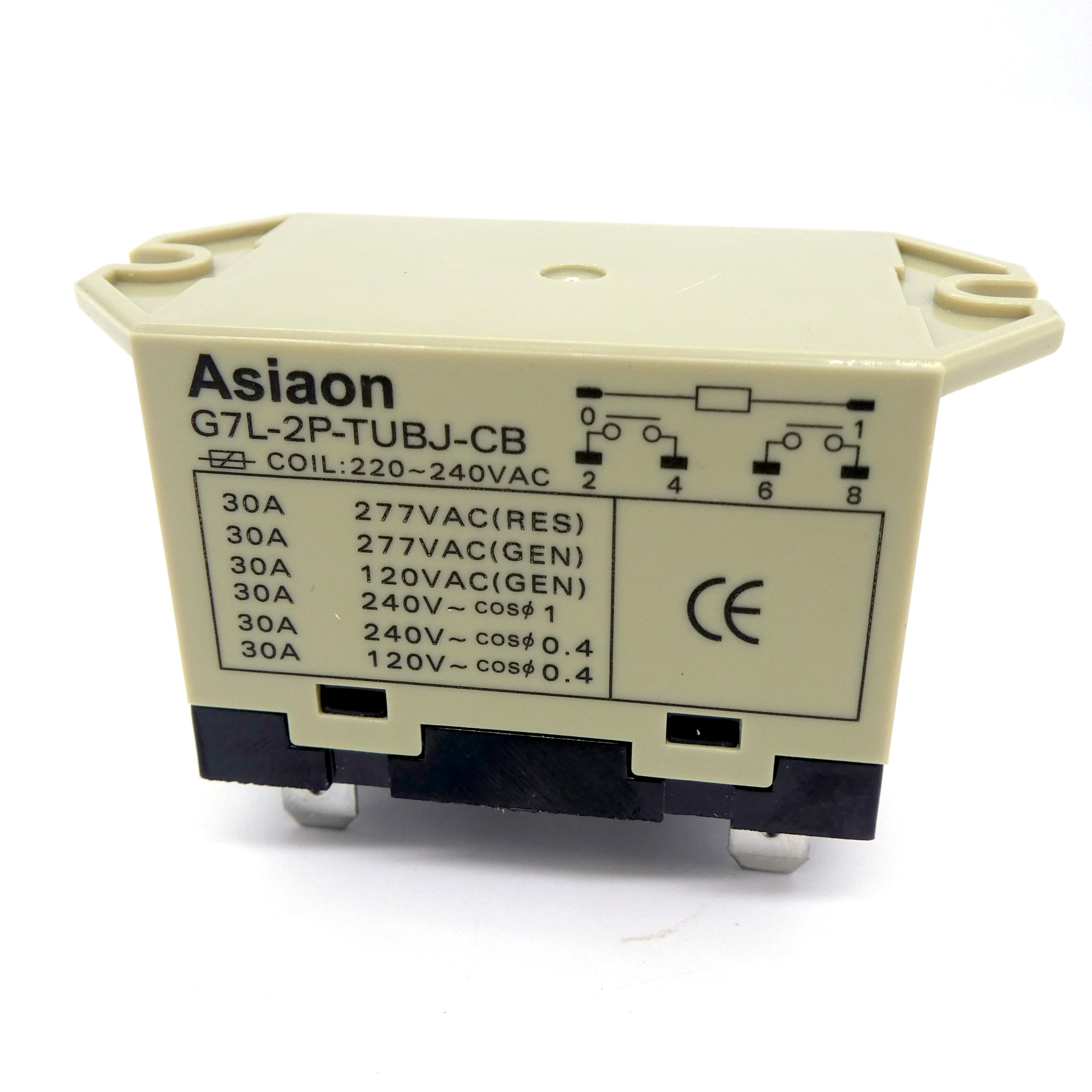 G7L-2P-220VAC - реле, 2 замыкающих контакта 250В 30А, катушка 220В переменного напряжения, ручной тест(с кнопкой)
