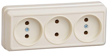Розетка 3-м ОП Октава 10А IP20 без заземл. крем. ERO30-K33-10-DC