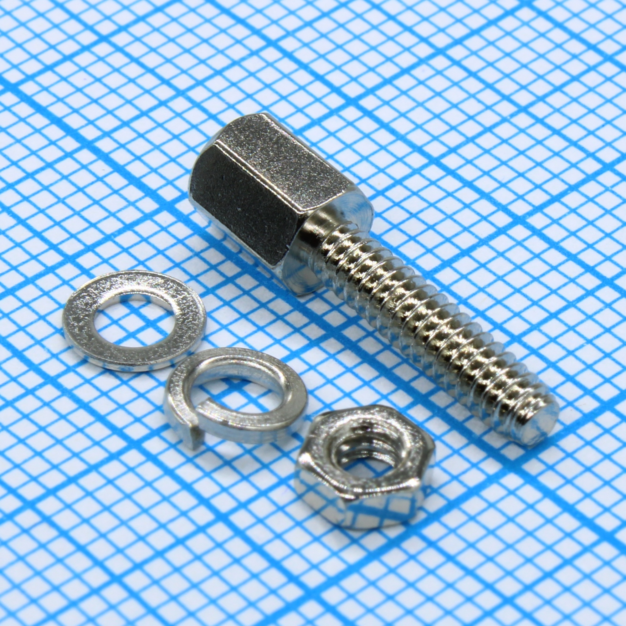 DS1045-01-1780-0580-4A - Комплект крепежа для D-SUB: винт шестигранный L=17.8мм, гайка, шайба, шайба-гровер / 1set