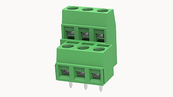 PCB клемма DG127A-5.08-06P-14 - Клемма PCB, на плату, шаг 5,08 мм, 2 этажа по 3 полюса,  250V, 15А, сечение проводников: 0.5-1.5 мм кв., винтовая фиксация провода, 250V, 15А, цвет: зеленый, серия серия DG127A
