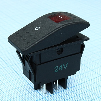 RK1-06N-24V красный - Выключатель клавишный ON-OFF с подсветкой (4c) 35А 24В