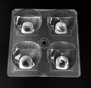 ALST50D4LED5050T4B - Групповая квадратная линза 2x2 на 4 светодиода 5050/3535 эфф=93% диаграмма T4, 50x50mm, PC