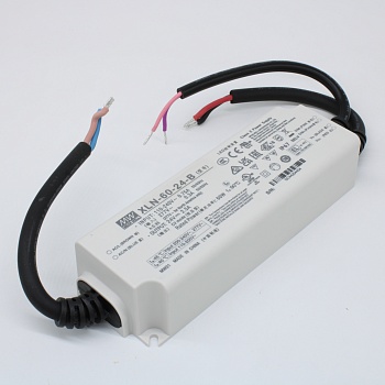 XLN-60-24-B - AC-DC LED-драйвер, CV, 60Вт, вход 100…305В AC, 47…63Гц, выход 24В/2.5А, изоляция 3750В AC, димминг 3 в 1, IP67, 141.5х49х32мм, -25…+90°С
